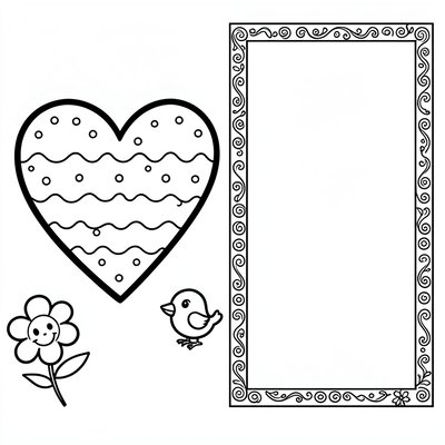 Strona do kolorowania — Laurka z dużym sercem