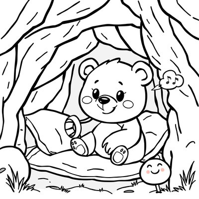 Kolorowanka: Niedźwiadek w jaskini