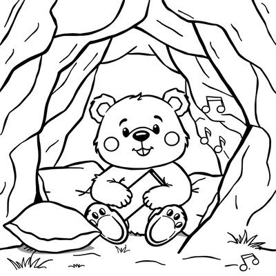 Kolorowanka: Niedźwiadek w jaskini