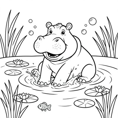Kolorowanka: Hipopotam w rzece