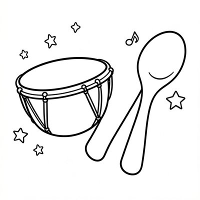 Kolorowanka: tamburyn i łyżki (linia)