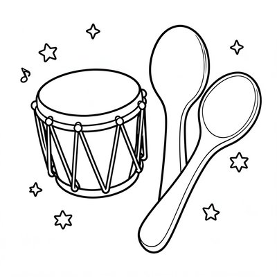 Kolorowanka: tamburyn i łyżki (linia)