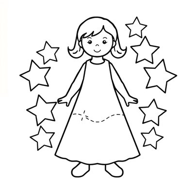 Kolorowanka — laleczka i gwiazdki