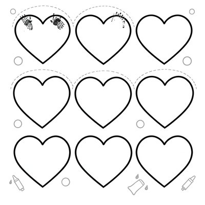 Szablon: strony z kształtami serduszek do odbitek palców