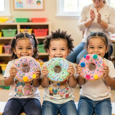 Mini wystawka — dumne dzieci z pączkami