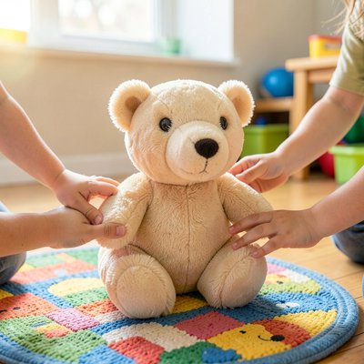 Pluszak/Maskotka niedźwiedzia w sali