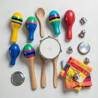 Zestaw instrumentów rytmicznych (fotografia z góry)