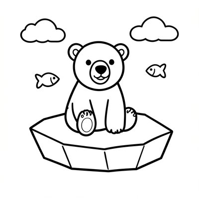 Kolorowanka: niedźwiedź polarny na lodzie — prosty rysunek