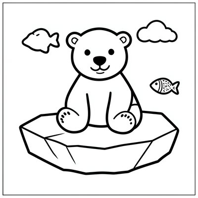 Kolorowanka: niedźwiedź polarny na lodzie — prosty rysunek
