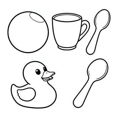 Kolorowanka: proste przedmioty do powtarzania słów