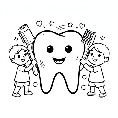 Kolorowanka: Wielki ząb i szczoteczka