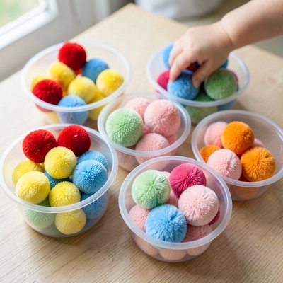 Zestaw pomponów i miseczki