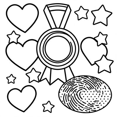 Kolorowanka — medal, serduszka i gwiazdki