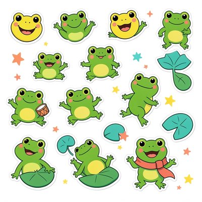 Arkusz naklejek — małe żabki