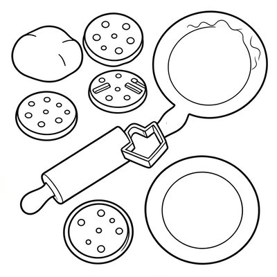 Kolorowanka: bułeczki, ciasteczka i narzędzia