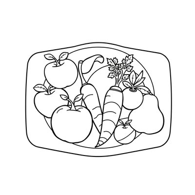 Kolorowanka: talerzyk z owocami i warzywami
