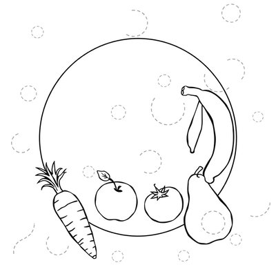 Kolorowanka: talerzyk z owocami i warzywami