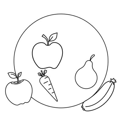 Szablony do druku: talerzyk i kształty owoców/warzyw