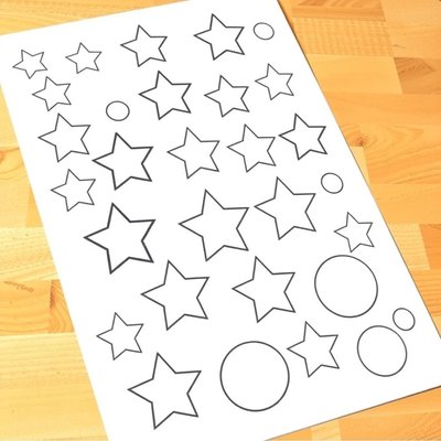 Szablon naklejek — arkusz gwiazdek i kółek