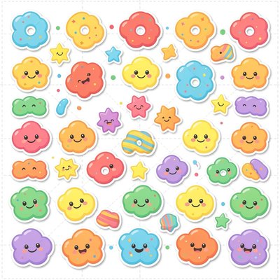 Arkusz naklejek — kolorowe płatki i elementy dekoracyjne