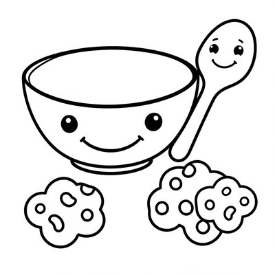 Kolorowanka — proste kontury płatków i łyżki
