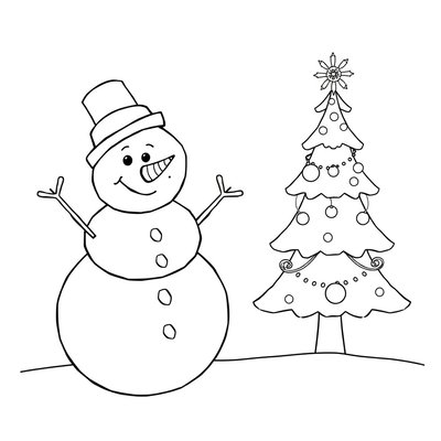 Kolorowanka: bałwanek i choinka (strona A4)