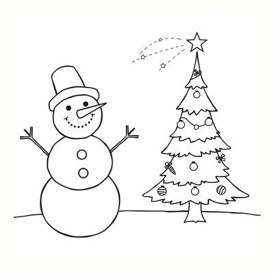 Kolorowanka: bałwanek i choinka (strona A4)