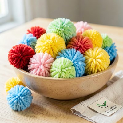 Zbliżenie: miseczka z dużymi pomponami