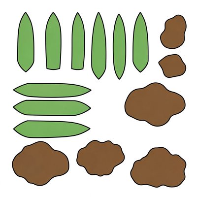 Elementy do wycięcia — listki i ziemia