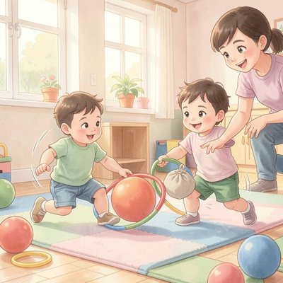 Scena: toczenie piłki i rzut woreczkiem