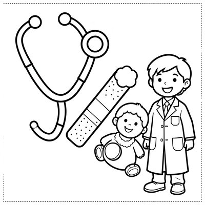 Kolorowanka — Mały doktor i przyrządy