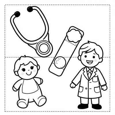 Kolorowanka — Mały doktor i przyrządy