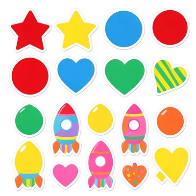 Arkusz naklejek: gwiazdy, kółka, paski