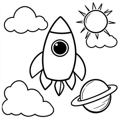 Kolorowanka: Rakieta i Samolot