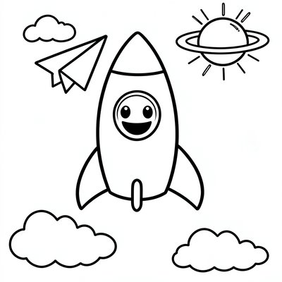 Kolorowanka: Rakieta i Samolot