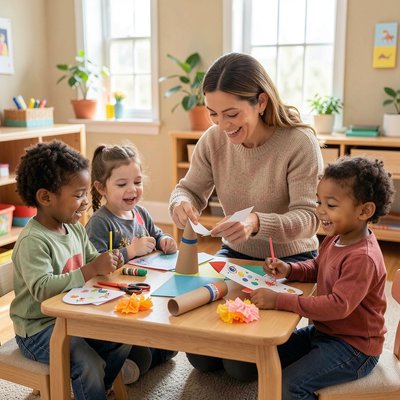 Ilustracja: Dzieci tworzą rakiety i samoloty