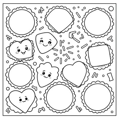 Kolorowanka: kształty pralinek i papilotek