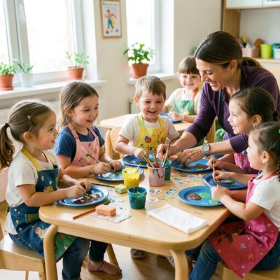 Fotografia: dzieci tworzące planety przy stolikach