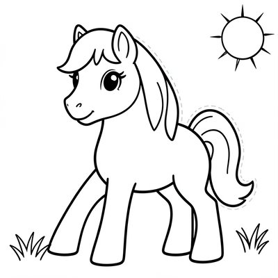 Kolorowanka — prosty koń dla 2–3 latków