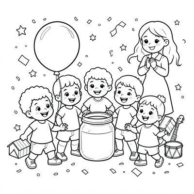 Kolorowanka: Dzieci świętujące radość
