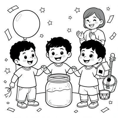 Kolorowanka: Dzieci świętujące radość