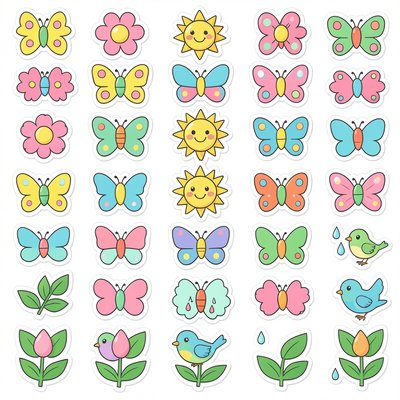 Arkusz naklejek wiosennych — małe ikony