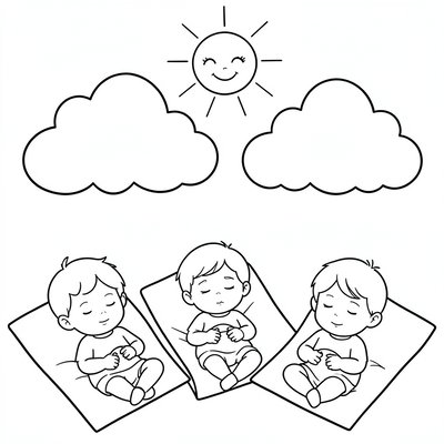 Relaksacja „Chmury odpoczywają” — kolorowanka / strona do wyciszenia