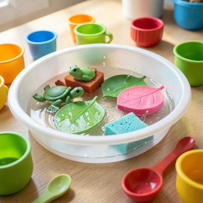 Stacja 1 — basenik z wodą i liśćmi