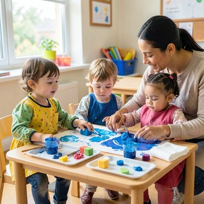 Scena z zajęć: dzieci malują fale