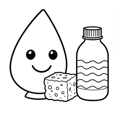 Kolorowanka: kropla i zabawki wodne