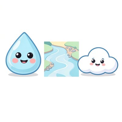 Ilustracje: kropla, rzeka, chmurka