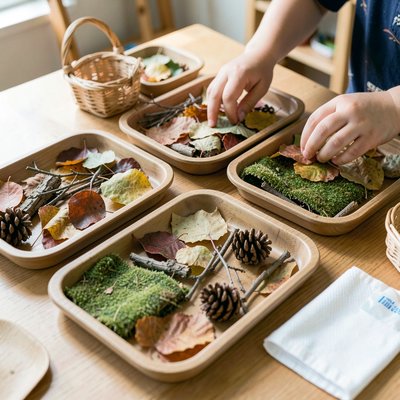 Stacja sensoryczna — tacki z naturalnymi materiałami