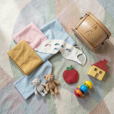 Zdjęcie rekwizytów na dywanie (flat lay)