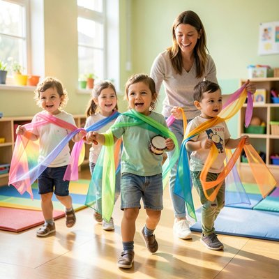 Marsz muzyczny — dzieci z chustkami